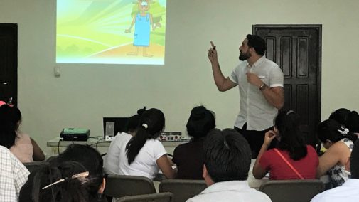 Partnering with Awana in Bolivia Jonatan Odicio teaching Sharing Christ with Kids curriculum-Santa Cruz