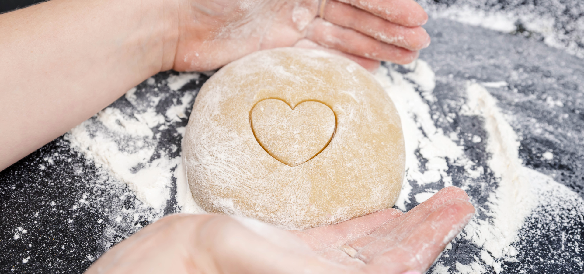 Heart drawn in pie dough to illustrate make time for love